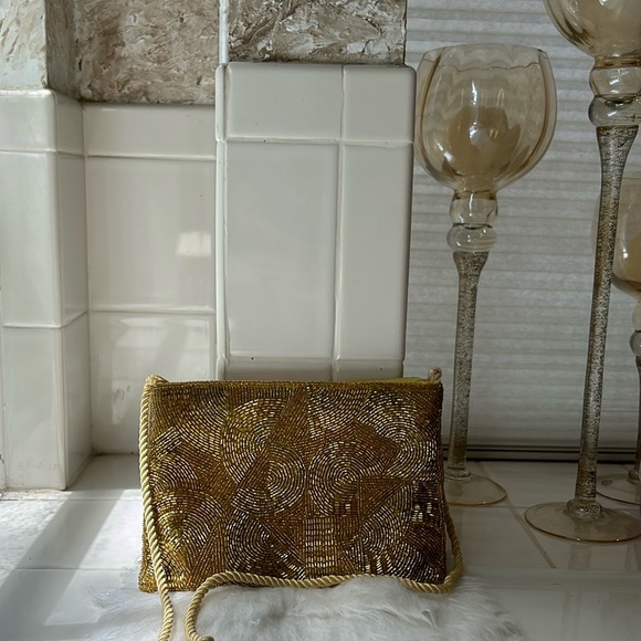 Carl Marchi Handbags - Carl Marchi Gold Beaded Crossbody Bag EUC